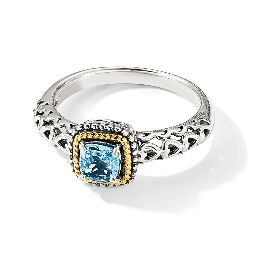 Shey Couture Sterling Silver with 14K Accent Antiqued Cushion Blue Topaz Ring