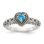 Shey Couture Sterling Silver with 14K Accent Antiqued Blue Topaz Heart Ring