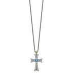 Shey Couture Sterling Silver Rhodium-plated with 14K Accent 18 Inch Antiqued Round Blue Topaz Cross Necklace
