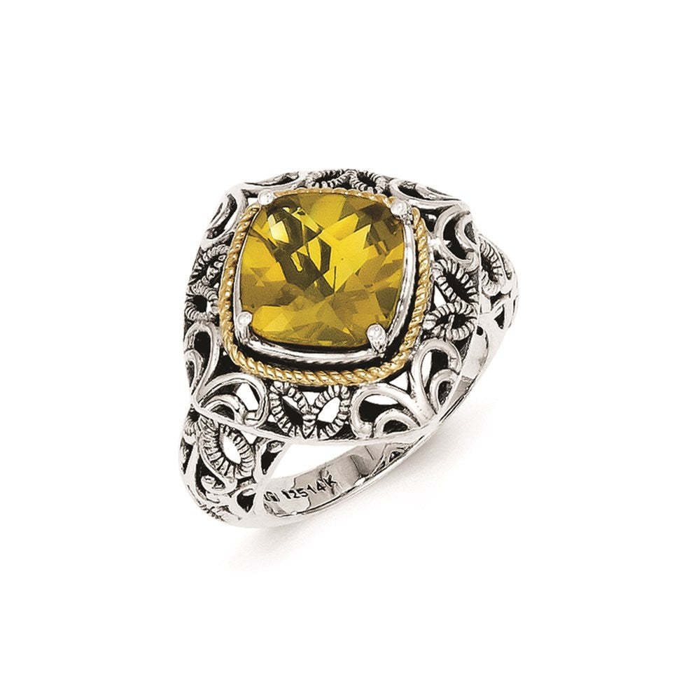 Sterling Silver w/14k Whiskey Quartz Ring