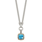 Shey Couture Sterling Silver with 14K Accent 17 Inch Antiqued Sky Blue Topaz and Diamond Necklace with 1 Inch Extender