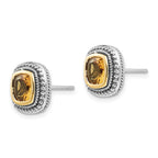 Shey Couture Sterling Silver with 14K Accent Antiqued Cushion Bezel Citrine Post Earrings