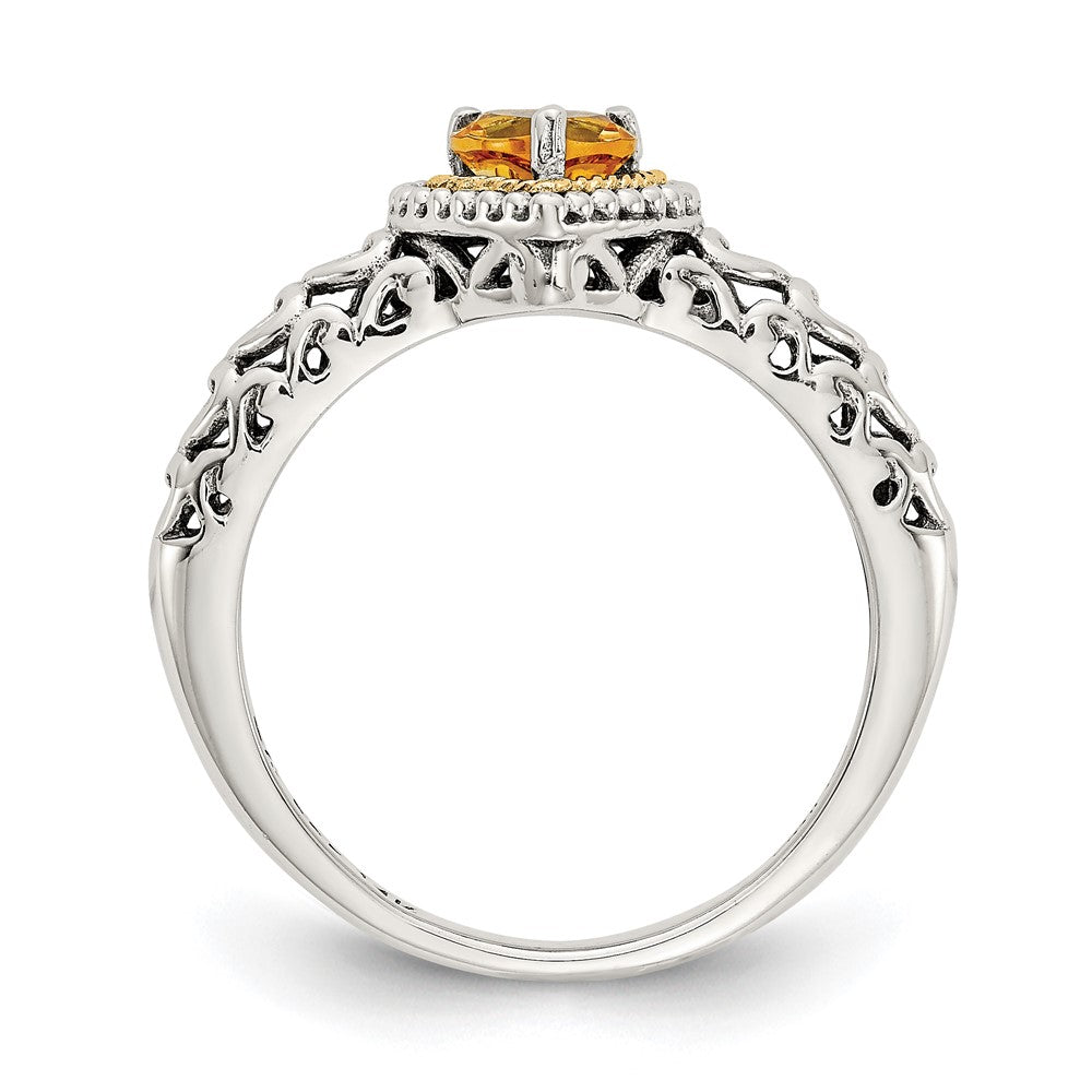 Shey Couture Sterling Silver with 14K Accent Antiqued Heart Citrine Ring