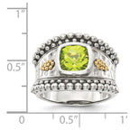 Shey Couture Sterling Silver with 14K Accent Antiqued Cushion Bezel Peridot Ring
