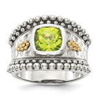 Shey Couture Sterling Silver with 14K Accent Antiqued Cushion Bezel Peridot Ring