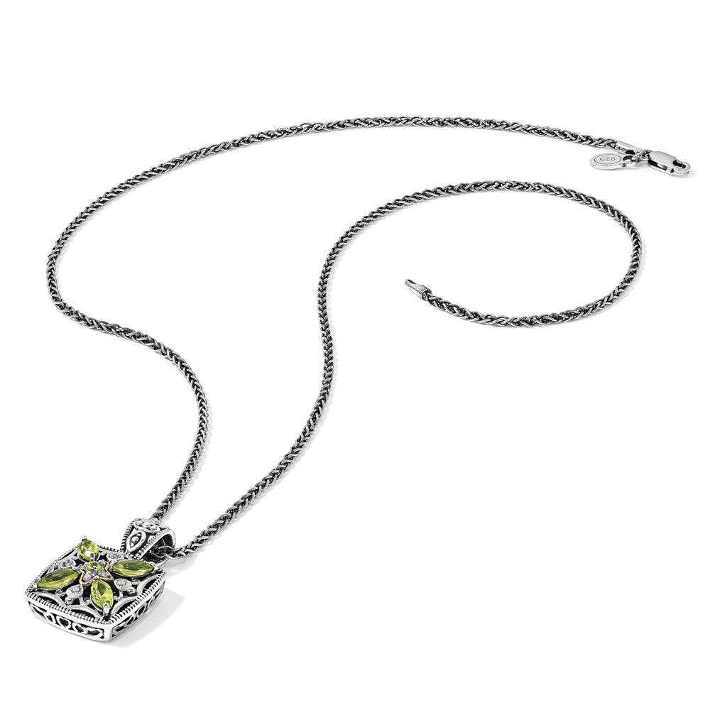 Shey Couture Sterling Silver with 14K Accent 18 Inch Antiqued Diamond and Marquise Peridot Necklace