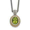 Shey Couture Sterling Silver with 14K Accent 18 Inch Antiqued Oval Bezel Peridot Necklace