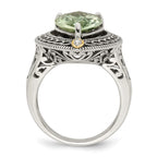 Shey Couture Sterling Silver with 14K Accent Antiqued Diamond and Pear Shaped Green Quartz Ring