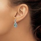 Shey Couture Sterling Silver with 14K Accent Antiqued Diamond and Pear Shaped Green Quartz Post Dangle Earrings