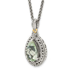 Shey Couture Sterling Silver with 14K Accent 18 Inch Antiqued Diamond and Pear Shaped Green Quartz Necklace