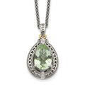 Shey Couture Sterling Silver with 14K Accent 18 Inch Antiqued Diamond and Pear Shaped Green Quartz Necklace