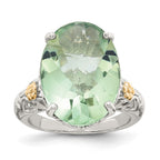 Shey Couture Sterling Silver Rhodium-plated with 14K Accent Oval Green Quartz Ring