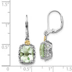 Shey Couture Sterling Silver Rhodium-plated with 14K Accent Cushion Green Quartz Leverback Earrings