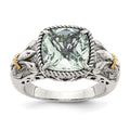 Shey Couture Sterling Silver with 14K Accent Antiqued Cushion Green Quartz Ring