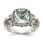 Shey Couture Sterling Silver with 14K Accent Antiqued Cushion Green Quartz Ring