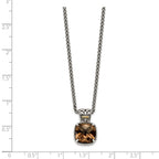 Shey Couture Sterling Silver with 14K Accent 18 Inch Antiqued Cushion Checkerboard Smoky Quartz Necklace