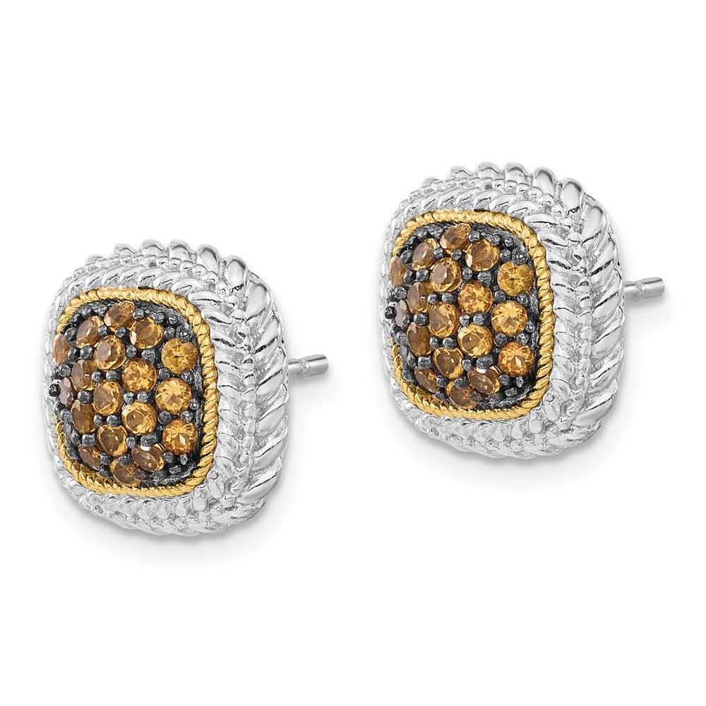 Sterling Silver w/14k and Black Rhodium Citrine Post Earrings