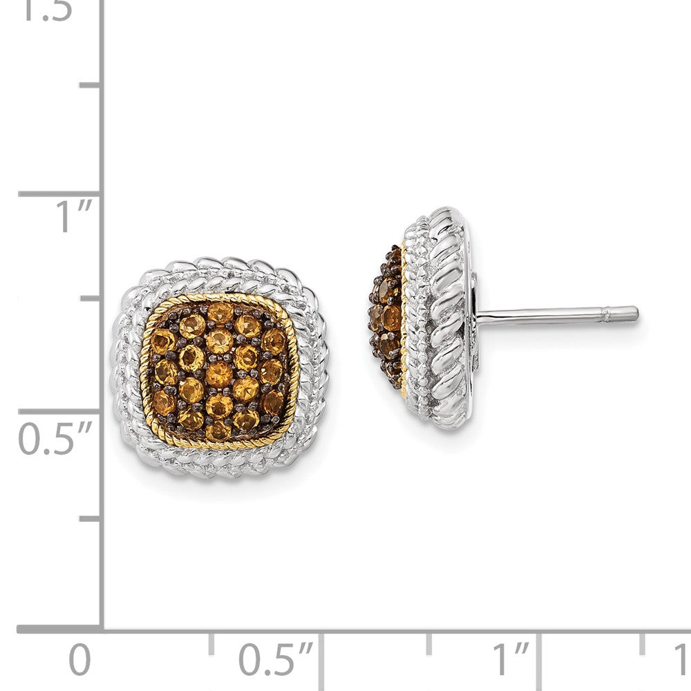 Sterling Silver w/14k and Black Rhodium Citrine Post Earrings