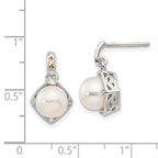 Shey Couture Sterling Silver Rhodium-plated with 14K Accent 7.5-8mm Freshwater Cultured Pearl and Diamond Dangle Post Earrings