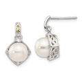 Shey Couture Sterling Silver Rhodium-plated with 14K Accent 7.5-8mm Freshwater Cultured Pearl and Diamond Dangle Post Earrings