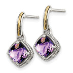 Shey Couture Sterling Silver with 14K Accent Antiqued Cushion Amethyst Post Dangle Earrings