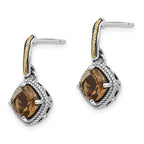Shey Couture Sterling Silver with 14K Accent Antiqued Cushion Smoky Quartz Post Dangle Earrings