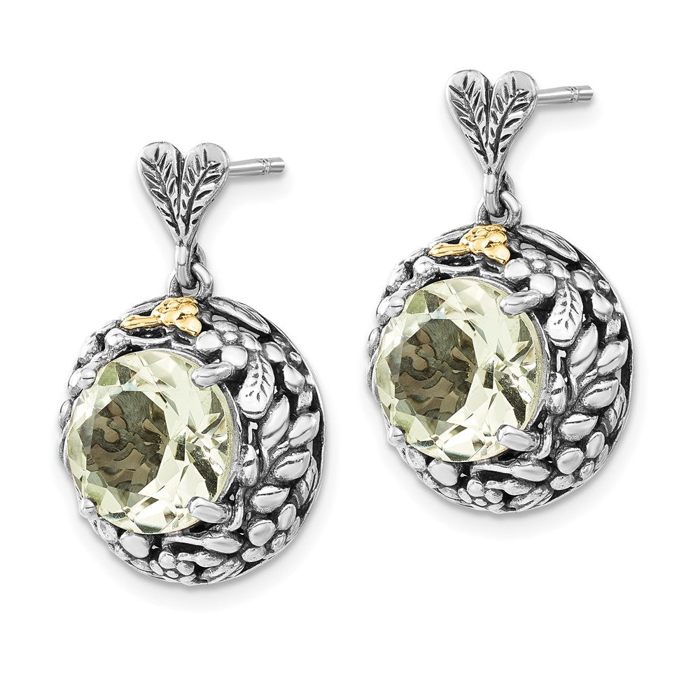 Sterling Silver w/14k Polished & Antiqued Green Quartz Post Dangle Earrings