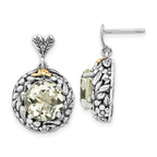Sterling Silver w/14k Polished & Antiqued Green Quartz Post Dangle Earrings