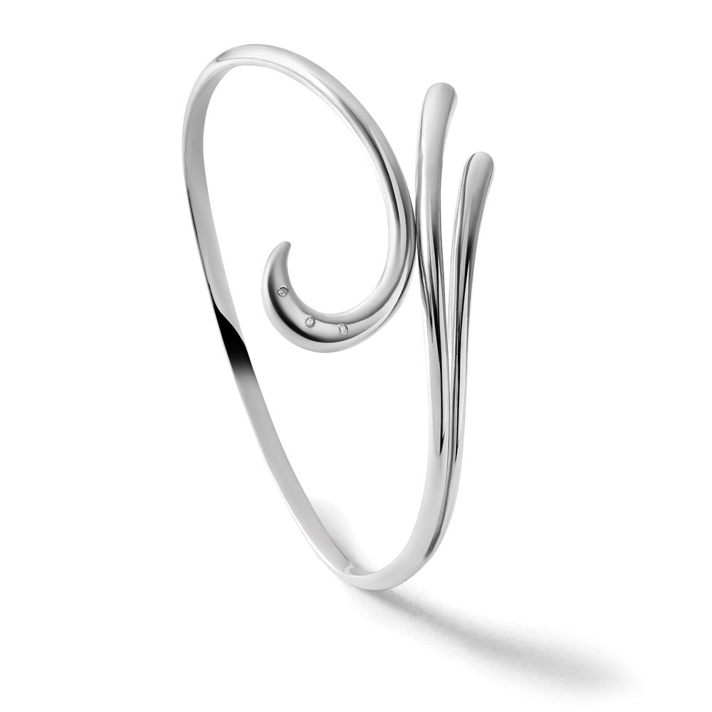 White Ice Sterling Silver Rhodium-plated Diamond Swirl Bangle Bracelet