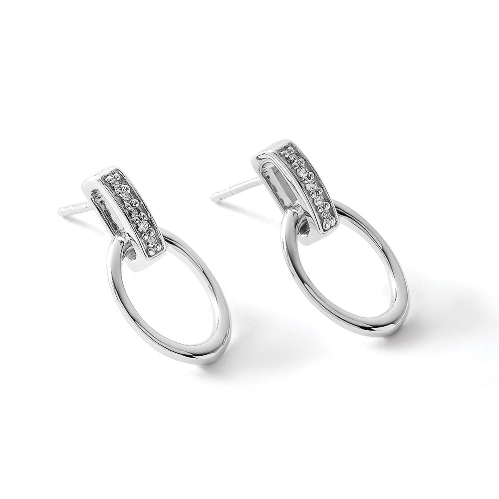 White Ice Sterling Silver Rhodium-plated Open Oval Diamond Post Dangle Earrings