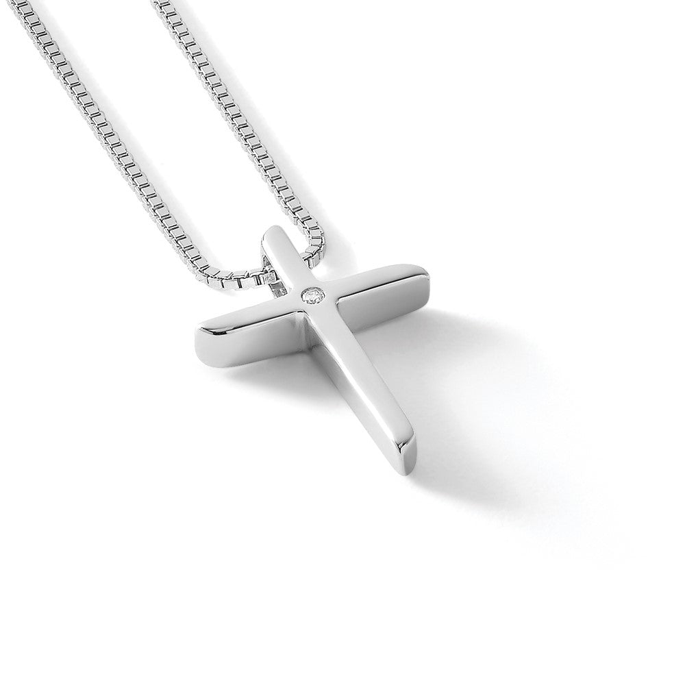 White Ice Sterling Silver Rhodium-plated 18 Inch Diamond Cross Necklace with 2 Inch Extender