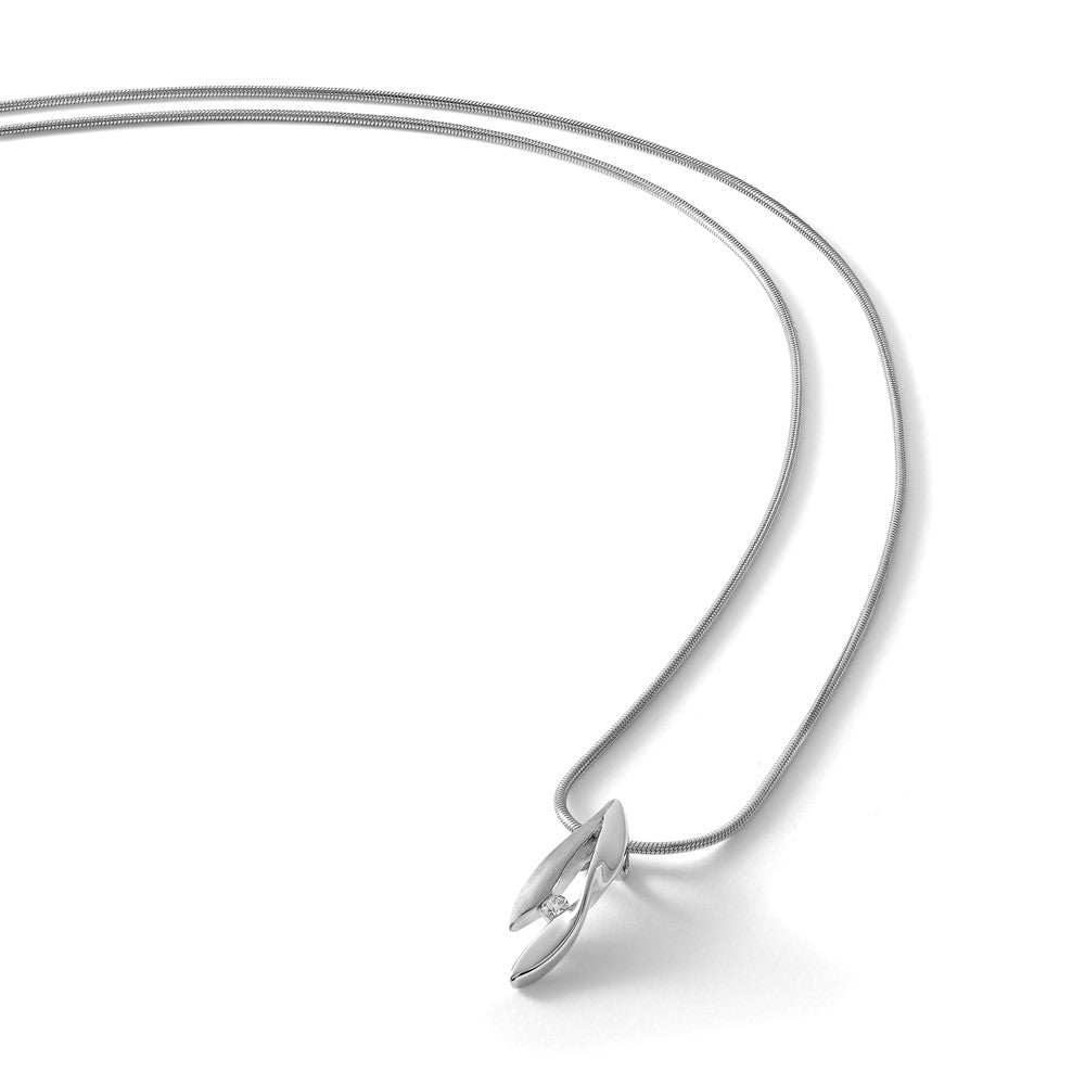 White Ice Sterling Silver Rhodium-plated Satin and Polished 18 Inch Diamond Necklace with 2 Inch Extender