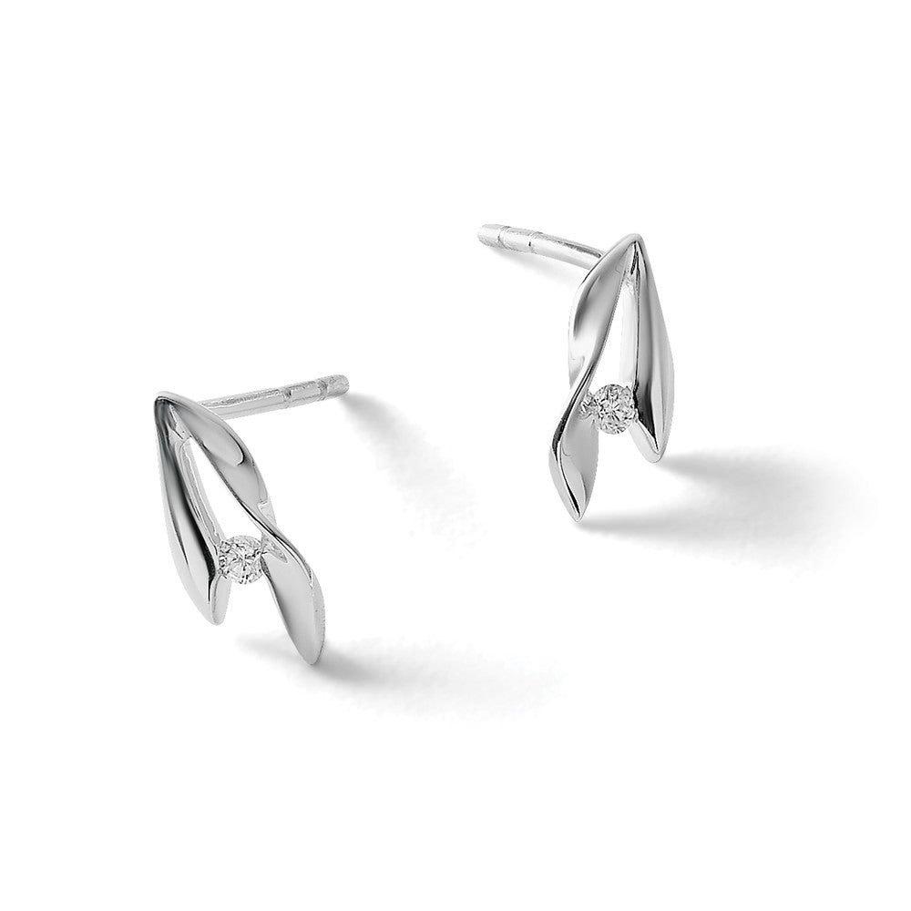 White Ice Sterling Silver Rhodium-plated Satin and Polished Diamond Post Earrings