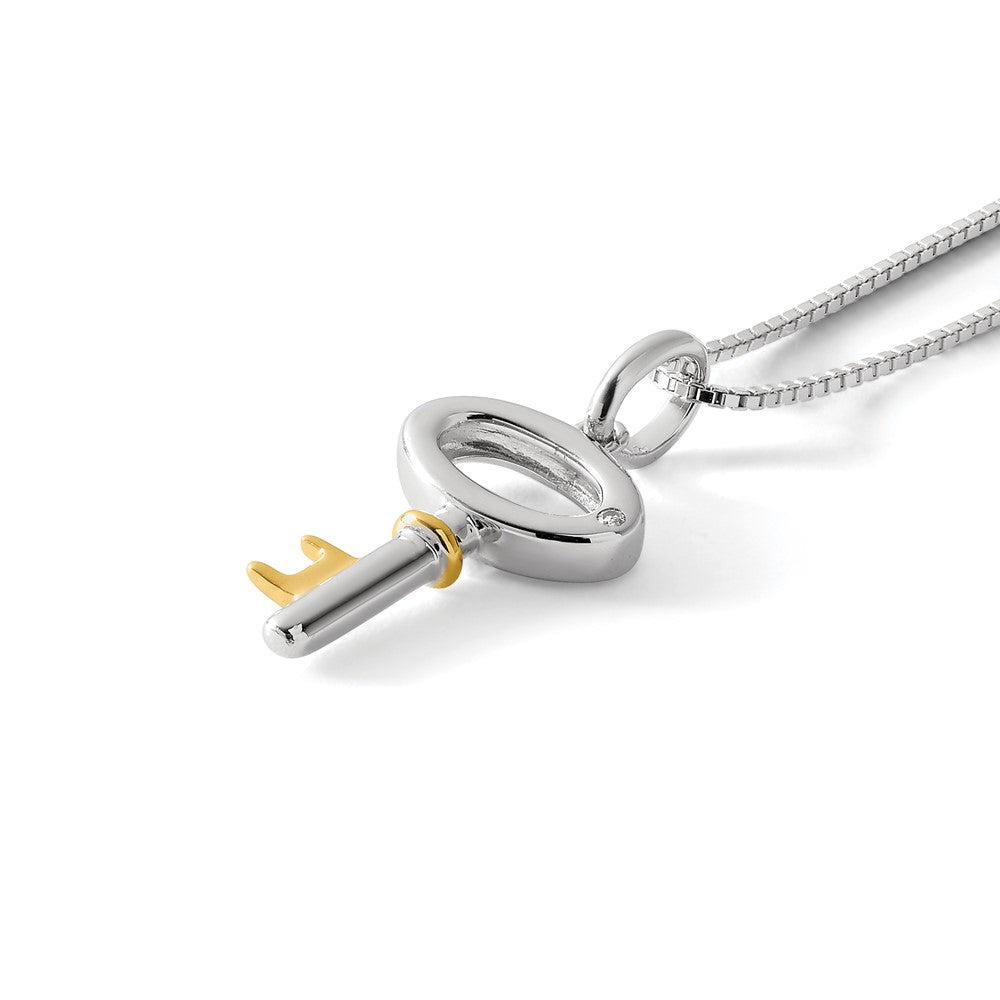 White Ice Sterling Silver Rhodium-plated Gold-tone 18 Inch Diamond Key Necklace with 2 Inch Extender
