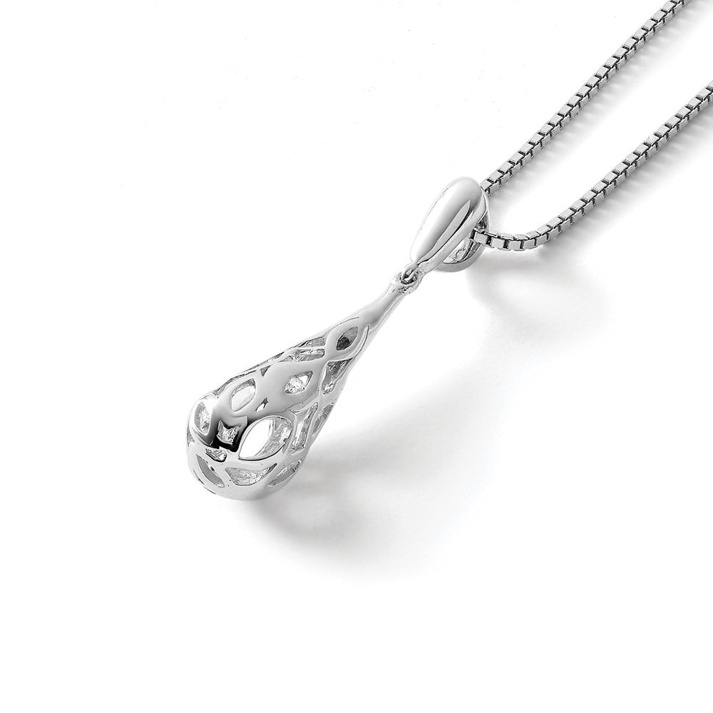 White Ice Sterling Silver Rhodium-plated 18 Inch Diamond Filigree Teardrop Necklace with 2 Inch Extender