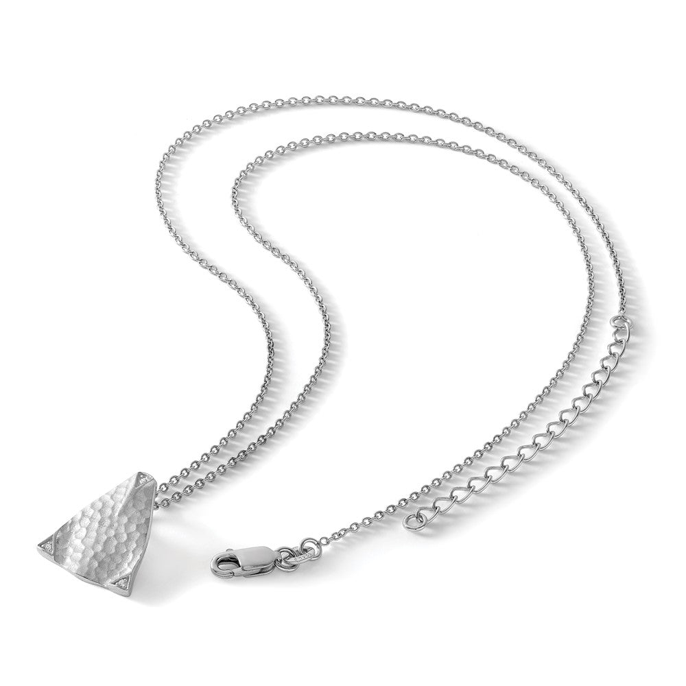 White Ice Sterling Silver Rhodium-plated 18 Inch Textured Polished and Satin Triangle Diamond Necklace with 2 Inch Extender