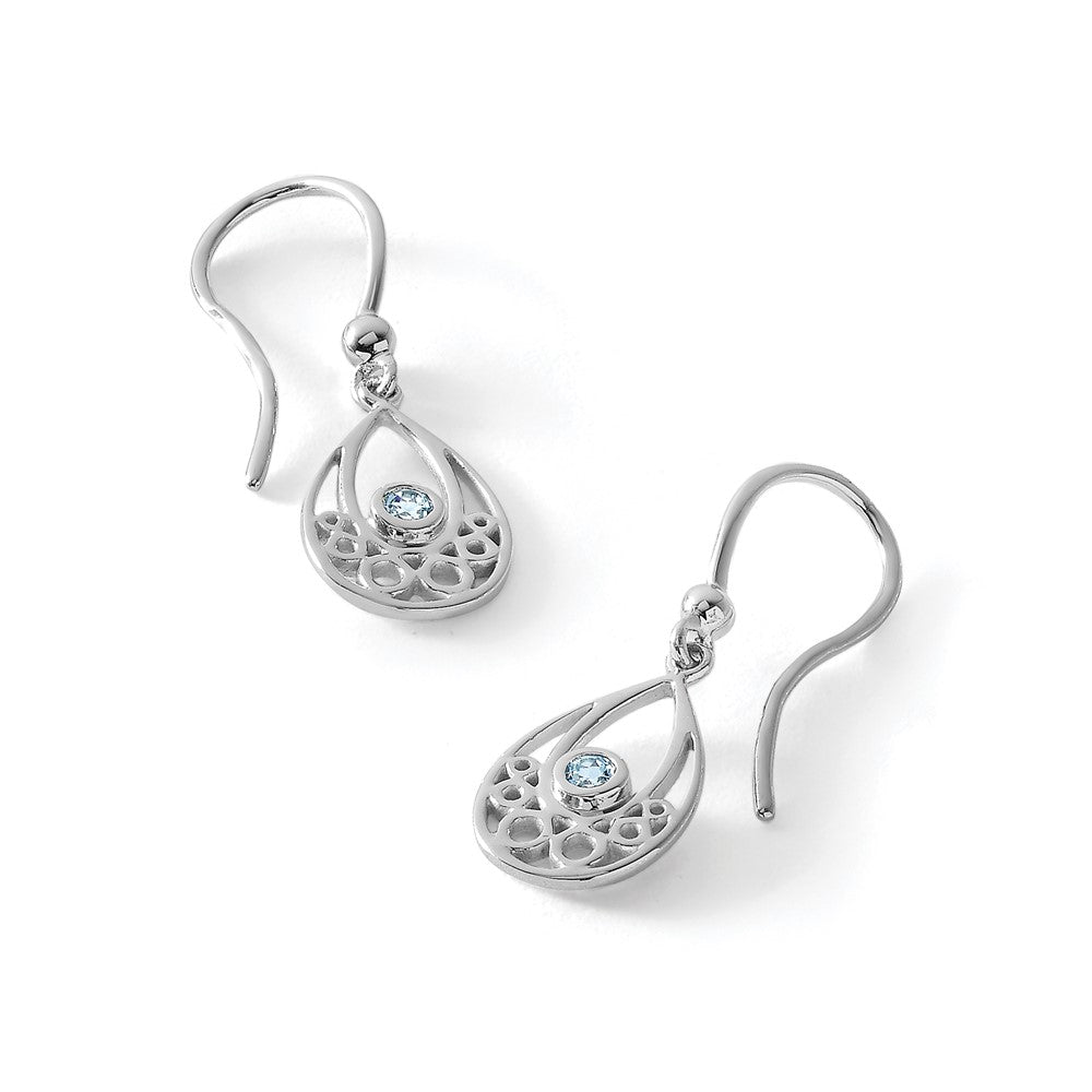 White Ice Sterling Silver Rhodium-plated with Blue Topaz Shepherd Hook Dangle Earrings
