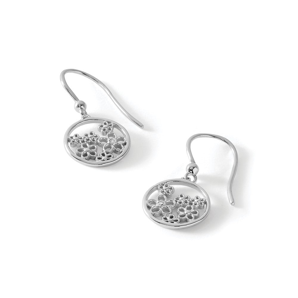 White Ice Sterling Silver Rhodium-plated Diamond Flower Shepherd Hook Dangle Earrings