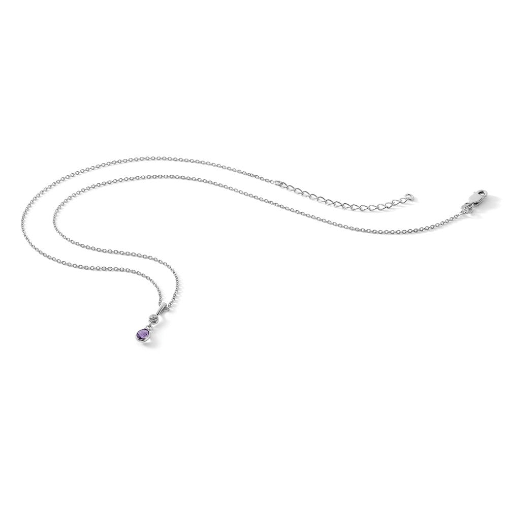 White Ice Sterling Silver Rhodium-plated 18 Inch Amethyst and Diamond Necklace with 2 Inch Extender