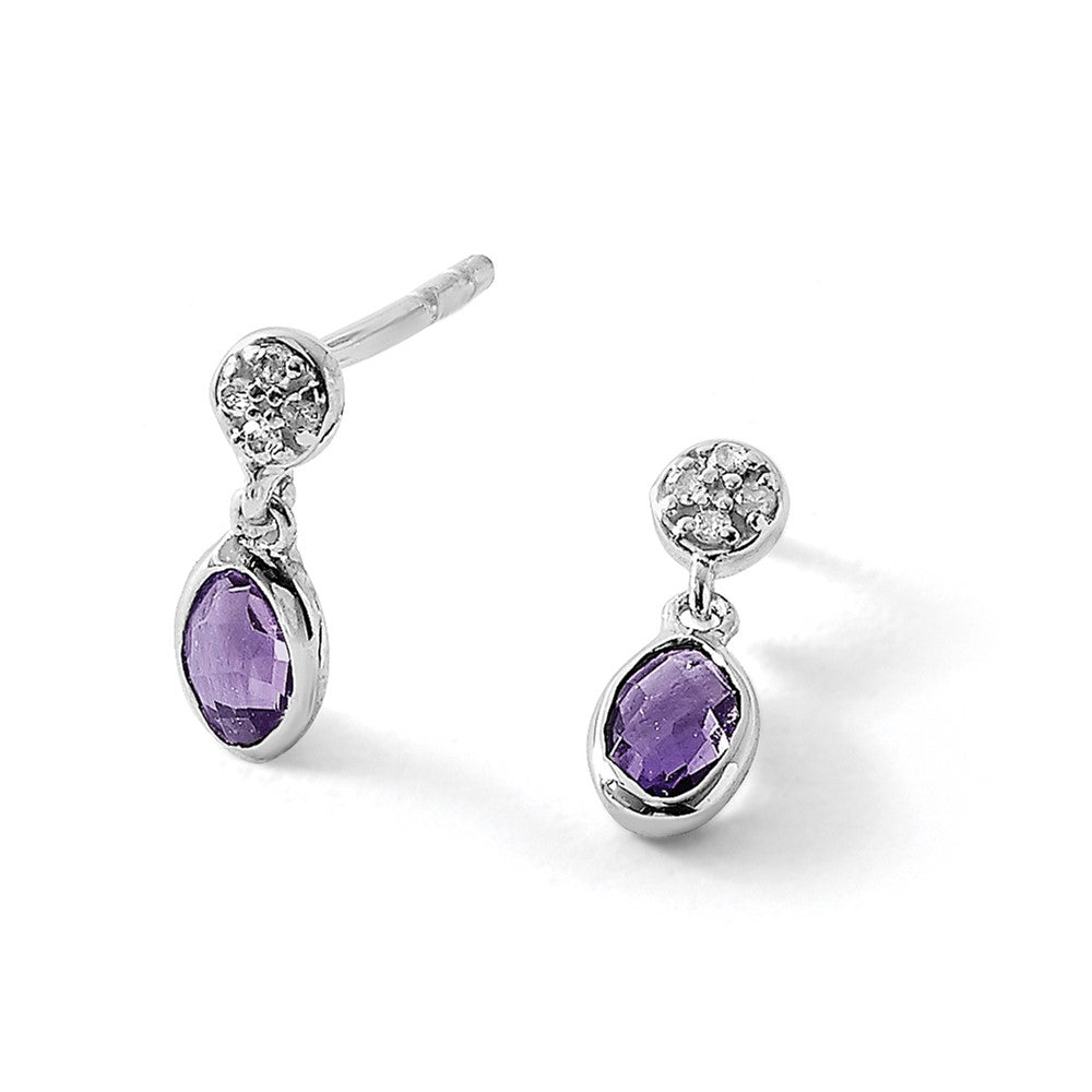 White Ice Sterling Silver Rhodium-plated Amethyst and Diamond Post Dangle Earrings