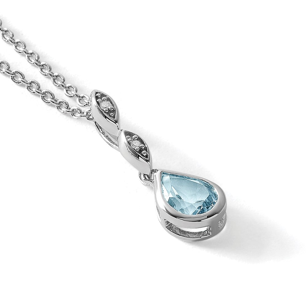 White Ice Sterling Silver Rhodium-plated 18 Inch Blue Topaz and Diamond Teardrop Necklace with 2 Inch Extender