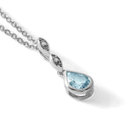 White Ice Sterling Silver Rhodium-plated 18 Inch Blue Topaz and Diamond Teardrop Necklace with 2 Inch Extender