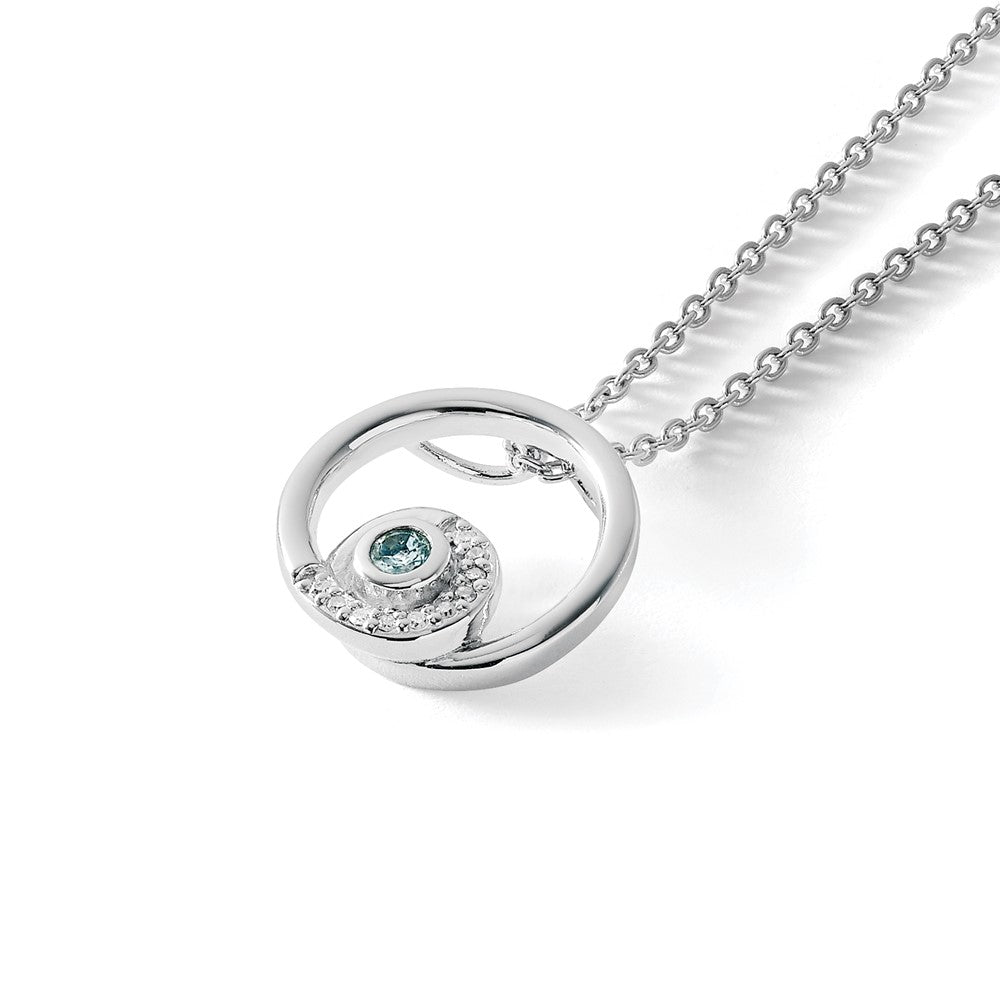 White Ice Sterling Silver Rhodium-plated 18 Inch Blue Topaz and Diamond Necklace with 2 Inch Extender