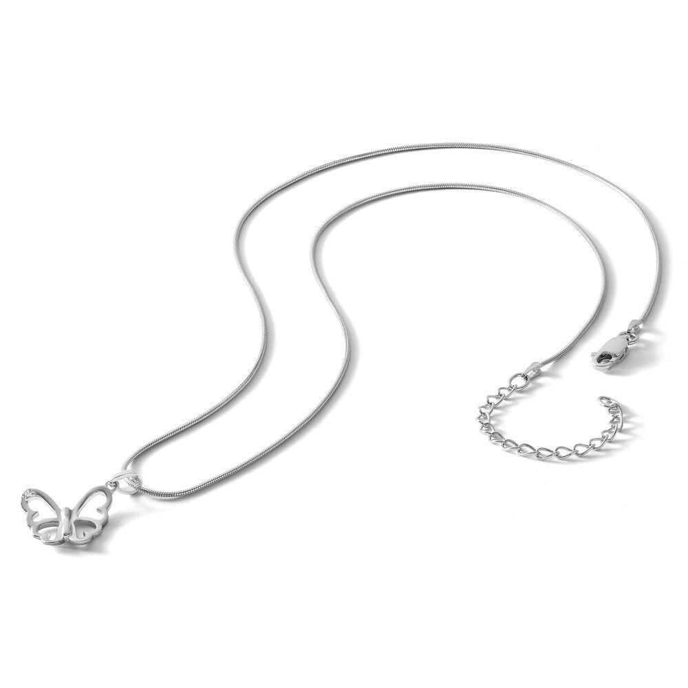 White Ice Sterling Silver Rhodium-plated 18 Inch Diamond Butterfly Necklace  with 2 Inch Extender
