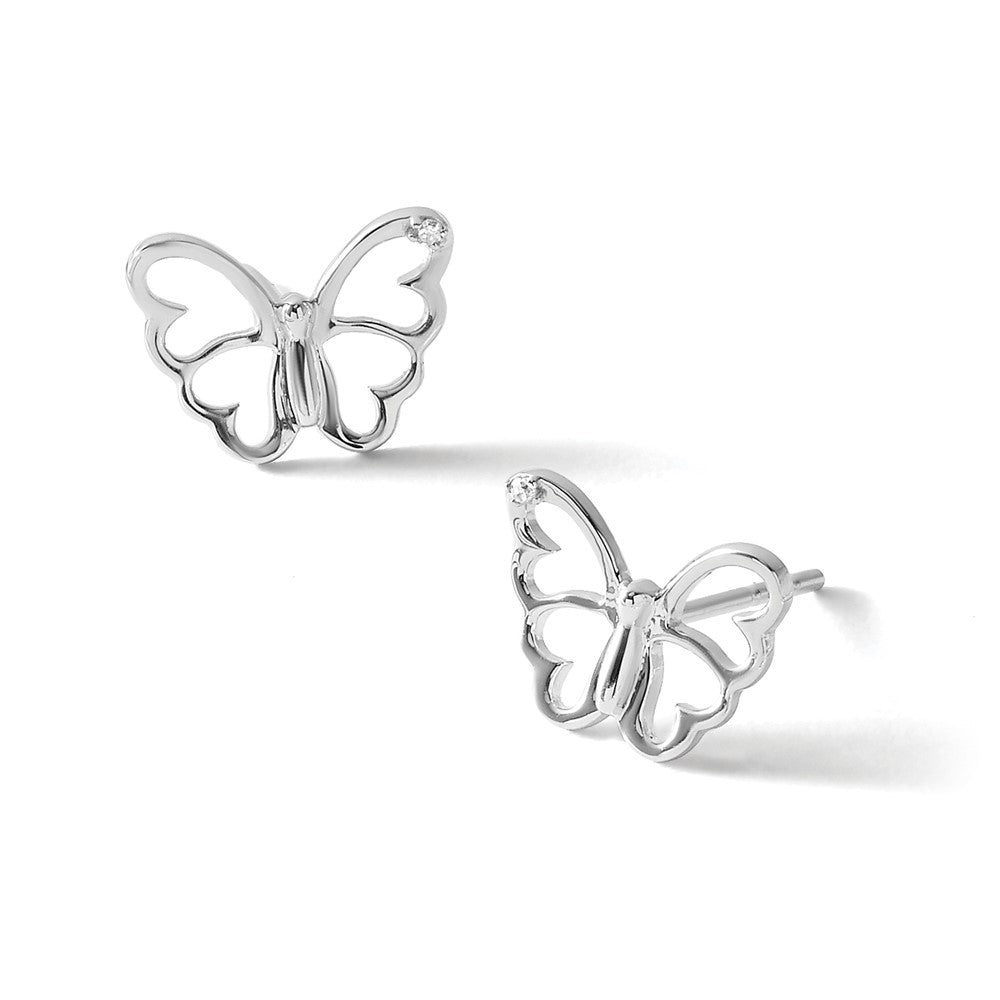 White Ice Sterling Silver Rhodium-plated Diamond Butterfly Post Earrings