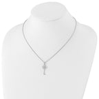 White Ice Sterling Silver Rhodium-plated 18 Inch Diamond Flower Key Necklace with 2 Inch Extender