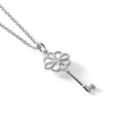 White Ice Sterling Silver Rhodium-plated 18 Inch Diamond Flower Key Necklace with 2 Inch Extender