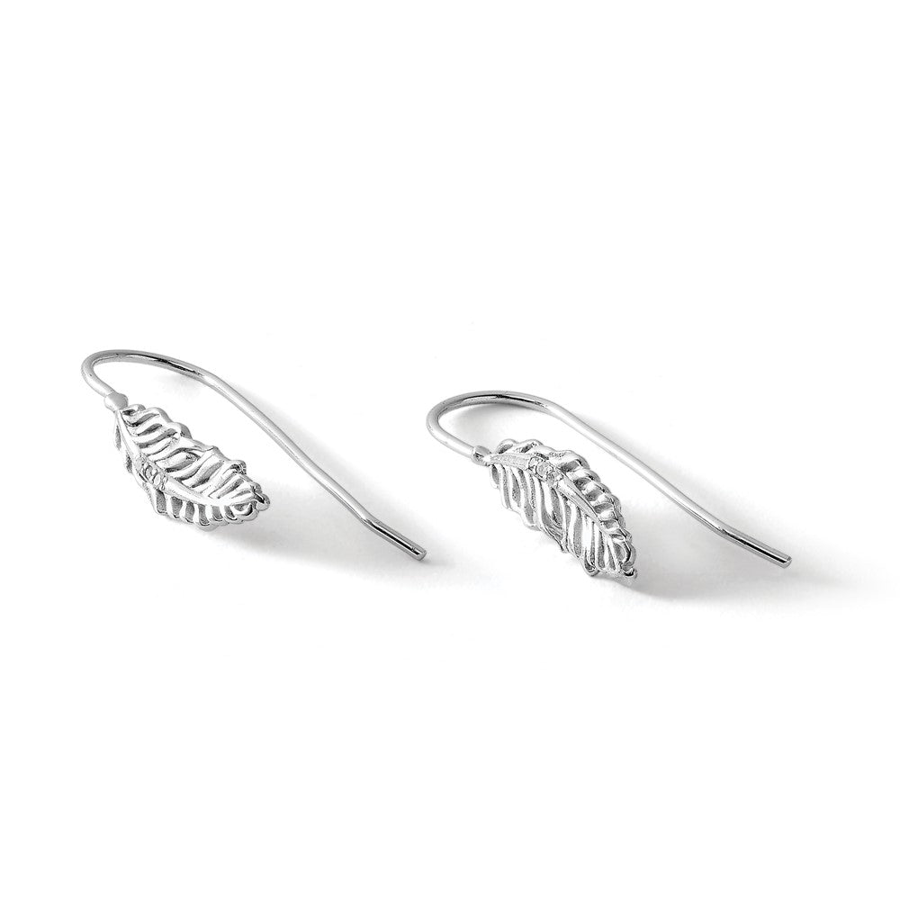 White Ice Sterling Silver Rhodium-plated Diamond Feather Dangle Earrings