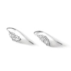 White Ice Sterling Silver Rhodium-plated Diamond Feather Dangle Earrings