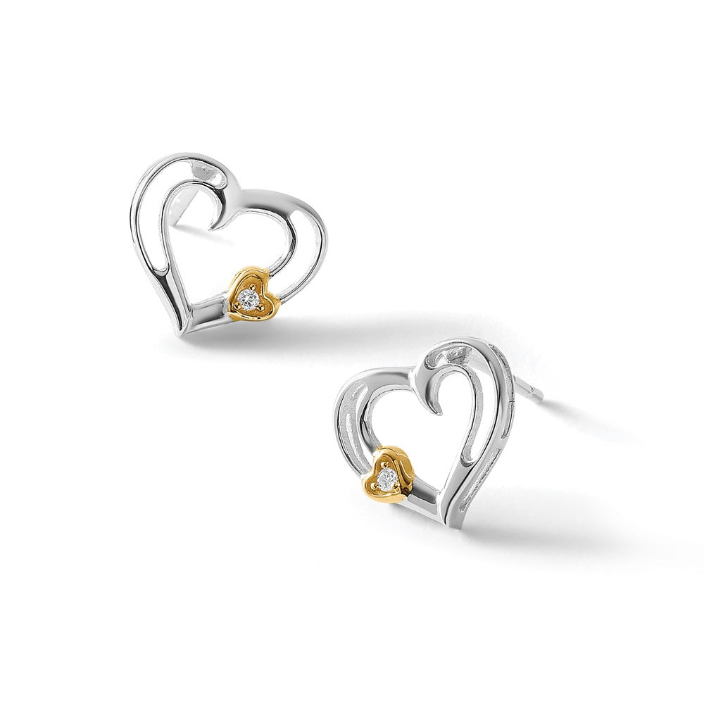 White Ice Sterling Silver Rhodium-plated Gold-tone Diamond Heart Post Earrings